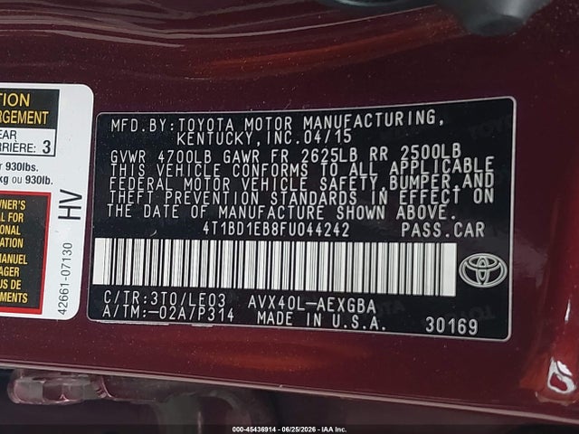 4T1BD1EB8FU044242 Toyota Avalon Hybrid Xle Touring