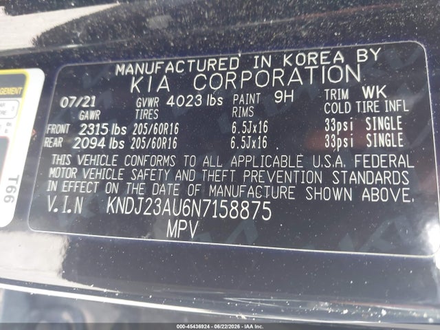 Продаж на аукціоні авто 2022 Kia Soul Lx, vin: KNDJ23AU6N7158875, номер лоту: 45436924