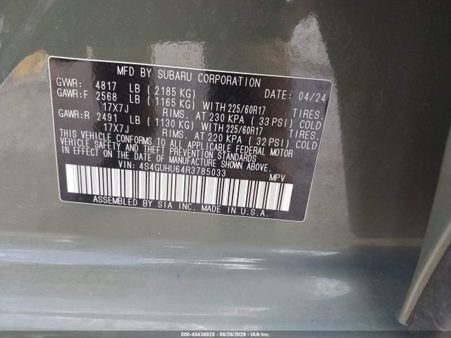 Продаж на аукціоні авто 2024 Subaru Crosstrek Wilderness, vin: 4S4GUHU64R3785033, номер лоту: 45436928