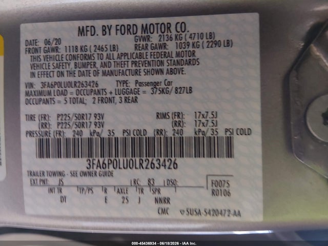 3FA6P0LU0LR263426 Ford Fusion Hybrid Se