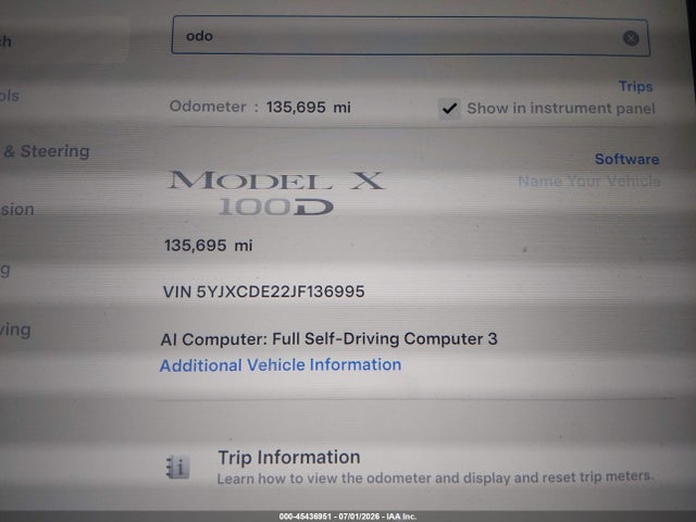 Aukcja sprzedaży 2018 Tesla Model X, vin: 5YJXCDE22JF136995, numer aukcji: 45436951