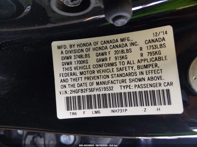 Honda Civic Lx 2015 2HGFB2F56FH519532 Image 9