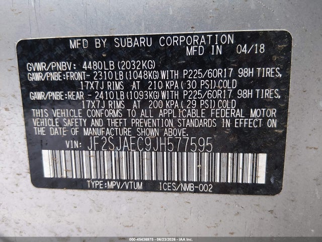 Aukcja sprzedaży 2018 Subaru Forester 2.5i Premium, vin: JF2SJAEC9JH577595, numer aukcji: 45436975