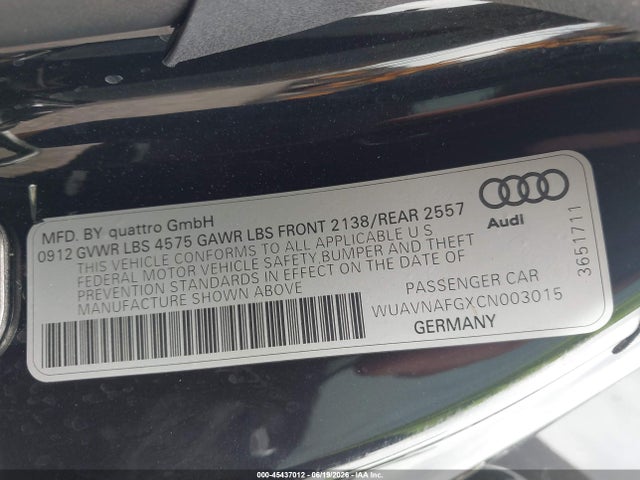 Aukcja sprzedaży 2012 Audi R8 5.2l, vin: WUAVNAFGXCN003015, numer aukcji: 45437012