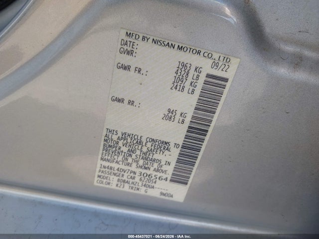 Aukcja sprzedaży 2023 Nissan Altima Sv Fwd, vin: 1N4BL4DV7PN306564, numer aukcji: 45437021