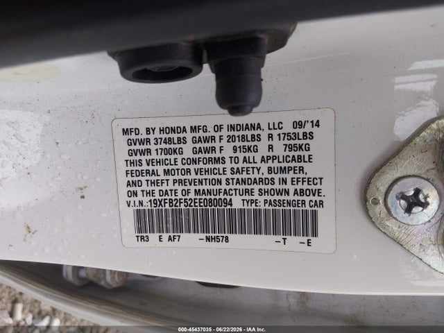 Honda Civic Lx 2014 19XFB2F52EE080094 Image 9