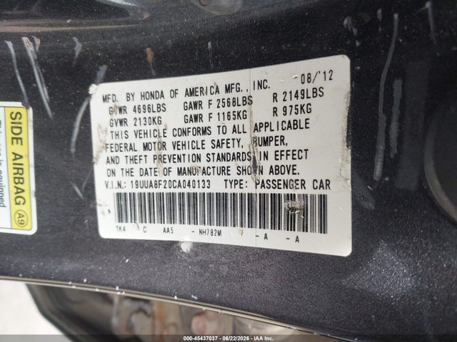 45437037 :رقم المزاد ، 19UUA8F20CA040133 vin ، 2012 Acura Tl 3.5 مزاد بيع