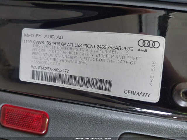 Aukcja sprzedaży 2019 Audi A5 45 Premium, vin: WAUDNCF5XKA093272, numer aukcji: 45437045