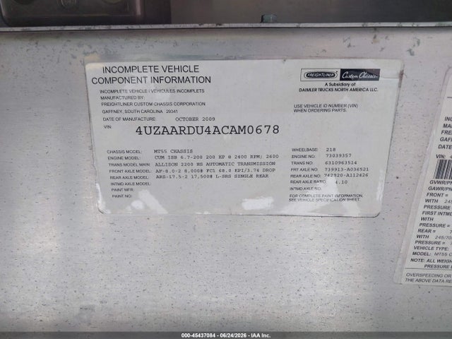 Aukcja sprzedaży 2010 Freightliner Chassis M Line Walk-in Van, vin: 4UZAARDU4ACAM0678, numer aukcji: 45437084