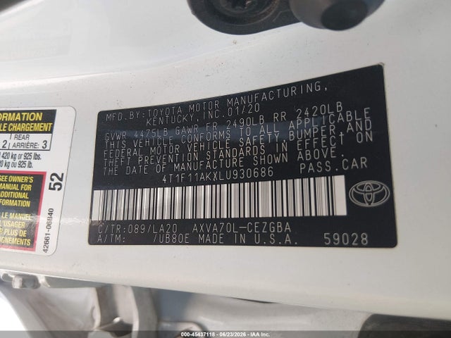 4T1F11AKXLU930686 Toyota CAMRY XLE