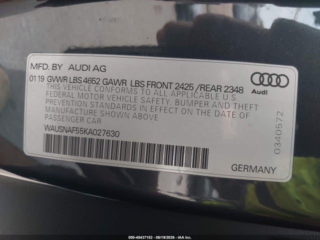 Aukcja sprzedaży 2019 Audi A5 45 Premium, vin: WAUSNAF55KA027630, numer aukcji: 45437152