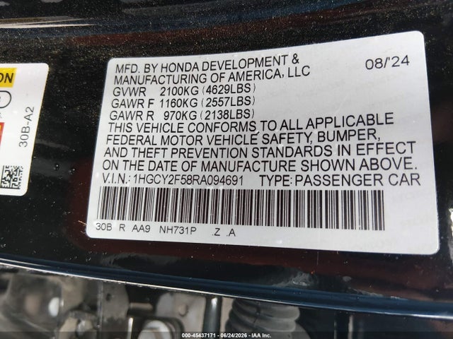 Продажа на аукционе авто 2024 Honda Accord Hybrid Sport, vin: 1HGCY2F58RA094691, номер лота: 45437171