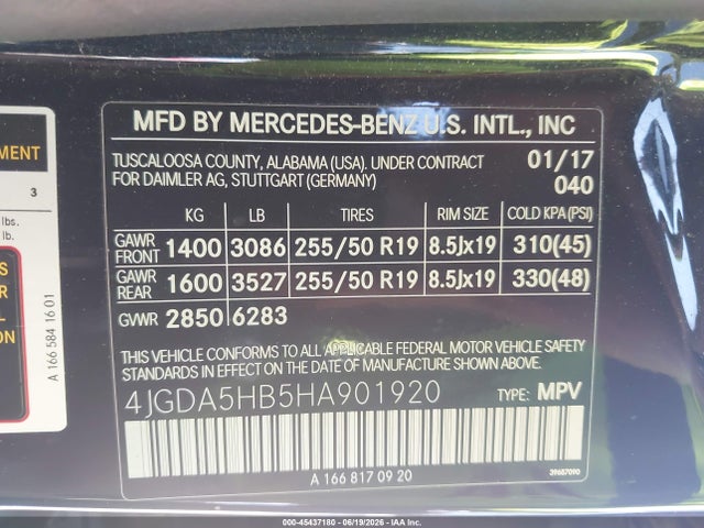 Aukcja sprzedaży 2017 Mercedes-benz Gle 350 4matic, vin: 4JGDA5HB5HA901920, numer aukcji: 45437180