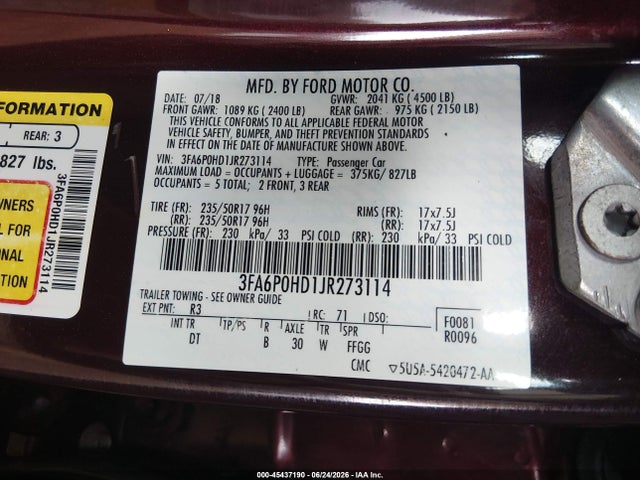 Ford FUSION SE 2018 3FA6P0HD1JR273114 Image 9