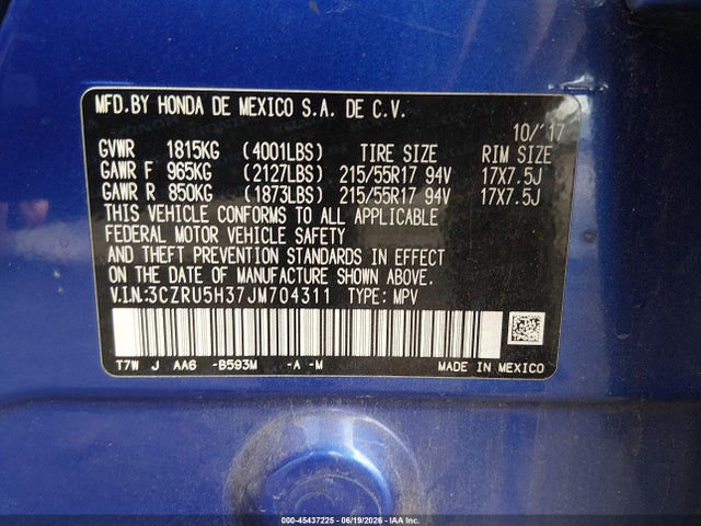 3CZRU5H37JM704311 Honda HR-V LX