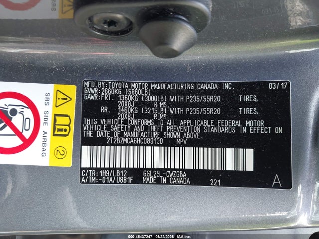 Aukcja sprzedaży 2017 Lexus Rx 350, vin: 2T2BZMCA6HC089130, numer aukcji: 45437247