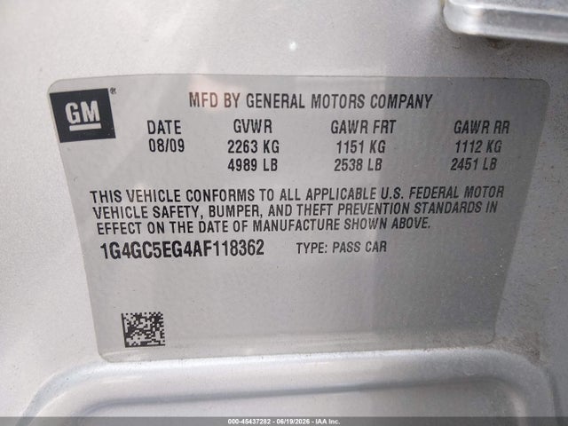 Продажа на аукционе авто 2010 Buick Lacrosse Cxl, vin: 1G4GC5EG4AF118362, номер лота: 45437282