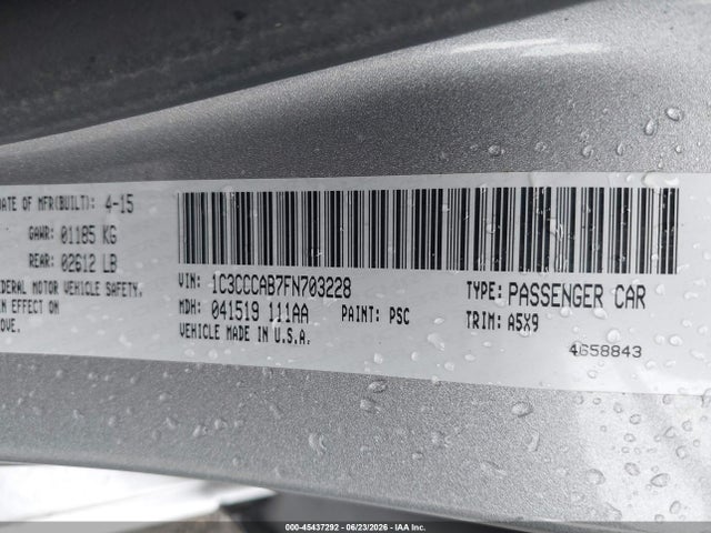 Aukcja sprzedaży 2015 Chrysler 200 Limited, vin: 1C3CCCAB7FN703228, numer aukcji: 45437292