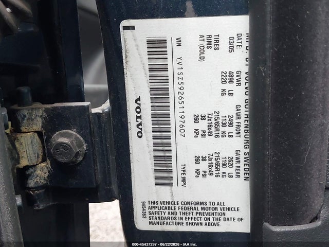 Продаж на аукціоні авто 2005 Volvo Xc70 2.5t A Awd/2.5t A Awd Sr, vin: YV1SZ592651197607, номер лоту: 45437297