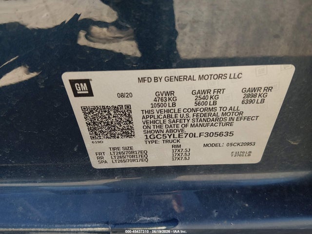 1GC5YLE70LF305635 Chevrolet Silverado 2500hd 4wd Long Bed Wt