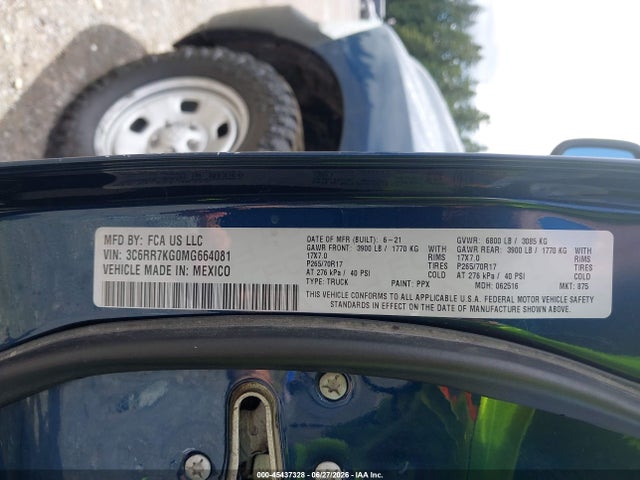 Продажа на аукционе авто 2021 Ram 1500 Classic Tradesman  4x4 5'7 Box, vin: 3C6RR7KG0MG664081, номер лота: 45437328