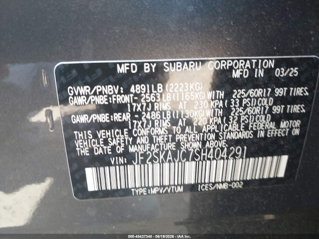 Aukcja sprzedaży 2025 Subaru Forester Wilderness, vin: JF2SKAJC7SH404291, numer aukcji: 45437348