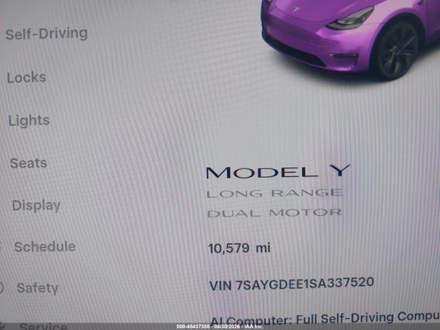 Продажа на аукционе авто 2025 Tesla Model Y Long Range Dual Motor All-wheel Drive, vin: 7SAYGDEE1SA337520, номер лота: 45437358