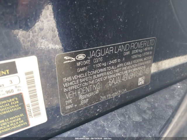Продажа на аукционе авто 2017 Jaguar Xe 20d R-sport, vin: SAJAL4BN8HA945149, номер лота: 45437384