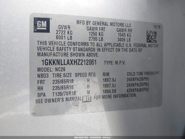 GMC Acadia Sle-2 2017 1GKKNLLAXHZ212061 Image 9