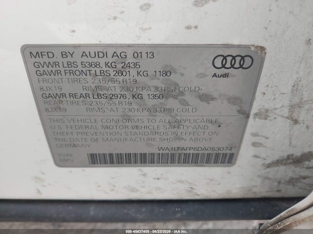 45437405 :رقم المزاد ، WA1LFAFP6DA053074 vin ، 2013 Audi Q5 2.0t Premium مزاد بيع
