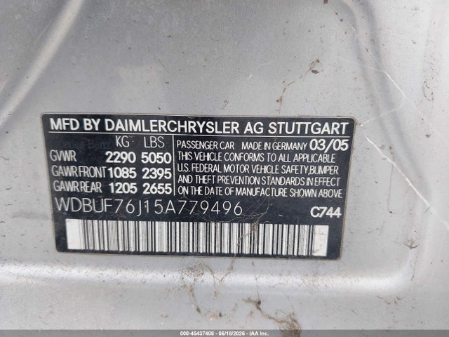 45437408 :رقم المزاد ، WDBUF76J15A779496 vin ، 2005 Mercedes-benz E 55 Amg مزاد بيع
