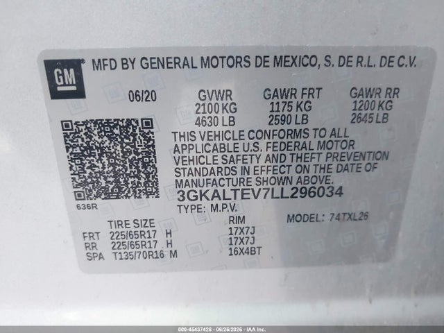 3GKALTEV7LL296034 GMC Terrain Awd Sle