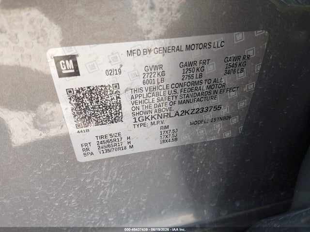 1GKKNRLA2KZ233755 GMC Acadia Sle-1
