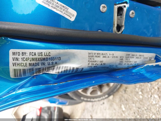 45437441 :رقم المزاد ، 1C4PJMBX6MD103113 vin ، 2021 Jeep Cherokee Trailhawk 4x4 مزاد بيع