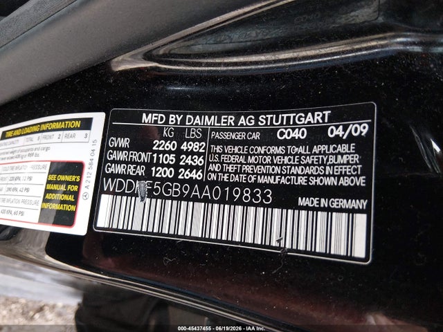 2010 Mercedes-benz E 350 მანქანა იყიდება აუქციონზე, vin: WDDHF5GB9AA019833, აუქციონის ნომერი: 45437455