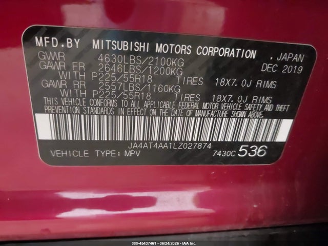 Продажа на аукционе авто 2020 Mitsubishi Eclipse Cross Le 1.5t Awc, vin: JA4AT4AA1LZ027874, номер лота: 45437461