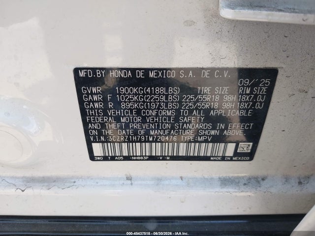 3CZRZ1H79TM720476 Honda Hr-v 2wd Ex-l