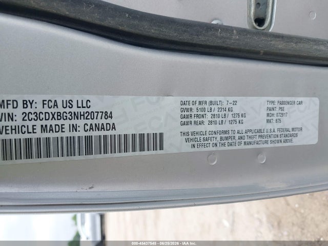 Aukcja sprzedaży 2022 Dodge Charger Sxt Rwd, vin: 2C3CDXBG3NH207784, numer aukcji: 45437545