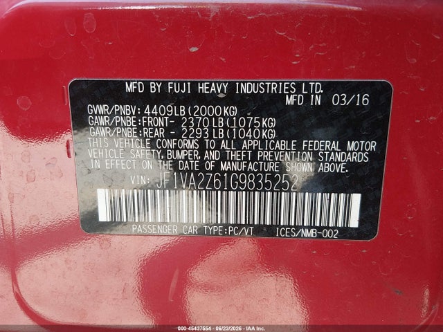 JF1VA2Z61G9835252 Subaru Wrx Sti Limited