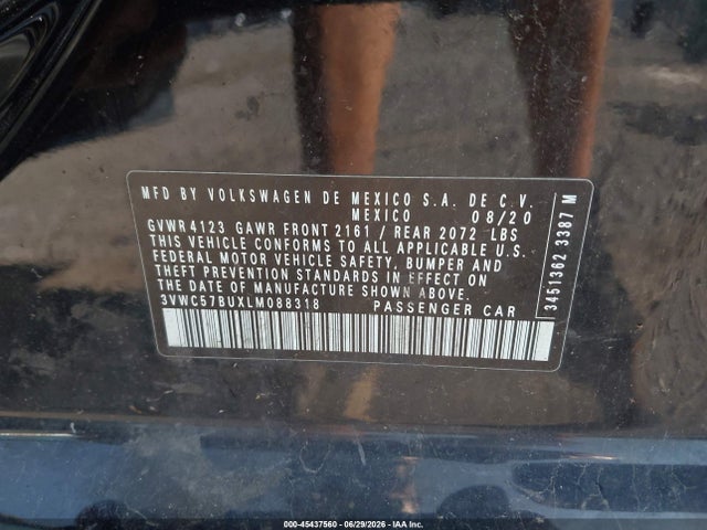 Aukcja sprzedaży 2020 Volkswagen Jetta 1.4t R-line/1.4t S/1.4t Se, vin: 3VWC57BUXLM088318, numer aukcji: 45437560