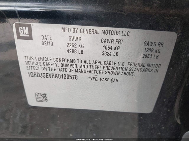 Продажа на аукционе авто 2010 Cadillac Cts Performance, vin: 1G6DJ5EV8A0130578, номер лота: 45437571