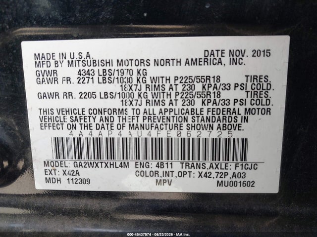 Продажа на аукционе авто 2015 Mitsubishi Outlander Sport Se, vin: 4A4AP4AU4FE062725, номер лота: 45437574