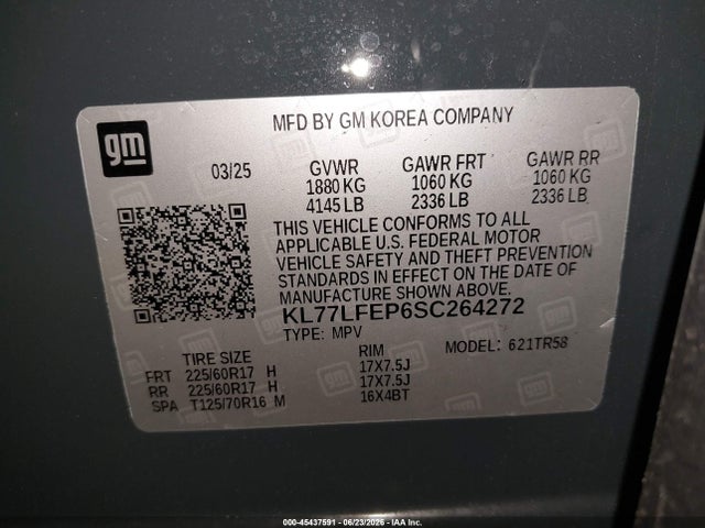 45437591 :رقم المزاد ، KL77LFEP6SC264272 vin ، 2025 Chevrolet Trax Fwd Ls مزاد بيع