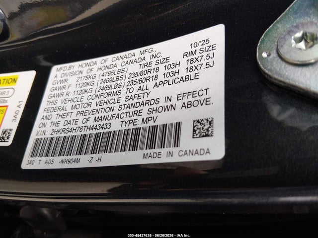 2HKRS4H76TH443433 Honda Cr-v Ex-l Awd