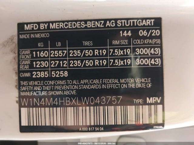 Продажа на аукционе авто 2020 Mercedes-benz Glb 250 4matic, vin: W1N4M4HBXLW043757, номер лота: 45437673