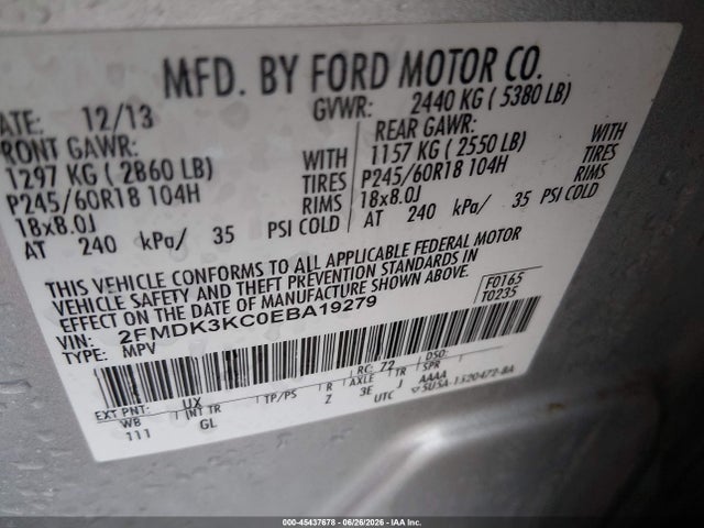 Ford Edge Limited 2014 2FMDK3KC0EBA19279 Image 9