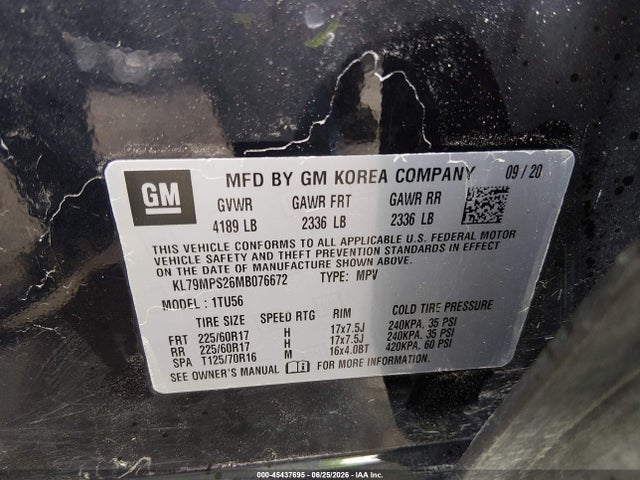 45437695 :رقم المزاد ، KL79MPS26MB076672 vin ، 2021 Chevrolet Trailblazer Fwd Lt مزاد بيع