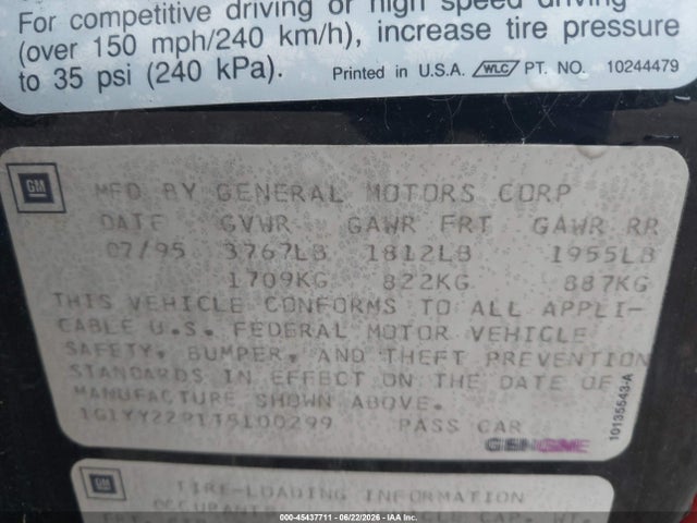 Продаж на аукціоні авто 1996 Chevrolet Corvette, vin: 1G1YY22P1T5100299, номер лоту: 45437711