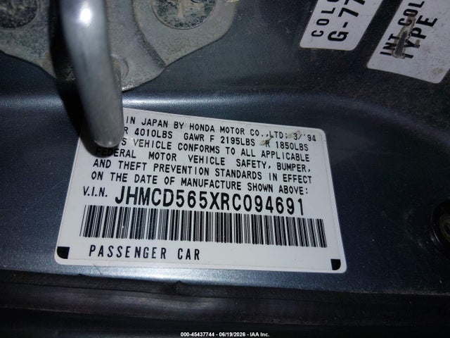 Продаж на аукціоні авто 1994 Honda Accord Ex, vin: JHMCD565XRC094691, номер лоту: 45437744