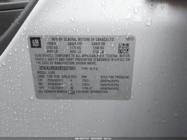 GMC Terrain Sle-2 2014 2GKALREK9E6201991 Image 9